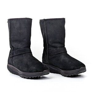 Skechers Women Shapeup Black Suede Slip-on Fleece Lined Winter Boots sz 10